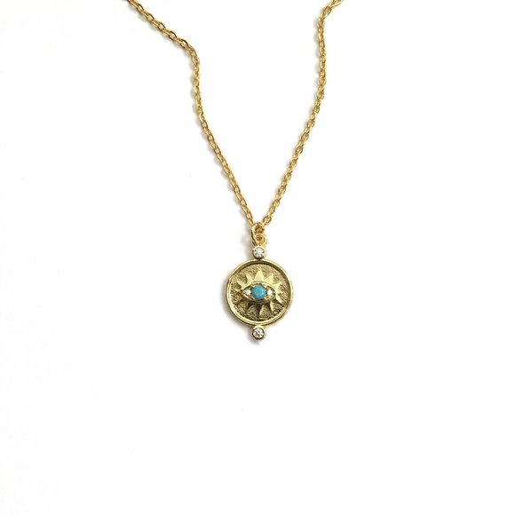 Evil Eye necklace with Turquoise and Cubic Zirconia - Picture 4 of 5